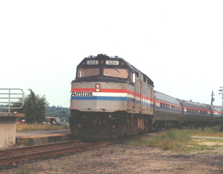 Amtrak EMD F40PH Engine 334 Heading Up Cape Codder at Buzzards Bay, MA